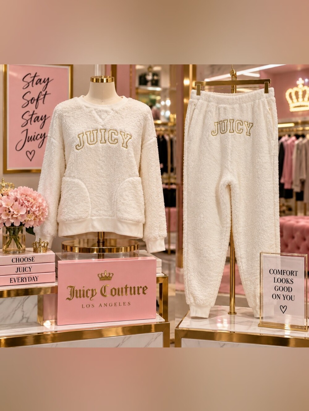 Juicy Couture Sherpa 2-Piece Lounge Set – XL Top / L Pants – NWT